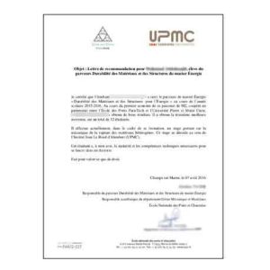 TRADUCTION LETTRE DE RECOMMANDATION