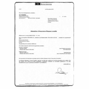 TRADUCTION ATTESTATION D'ASSURANCE